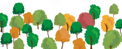 horizontal autumn trees background in vector . Template for background, wallpaper, banner, backdrop, decoration