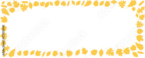 horizontal frame from golden autumn leaves in vector . Template for background, wallpaper, banner, backdrop, decoration