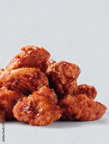 Montón de alitas de pollo frito con salsa picante.