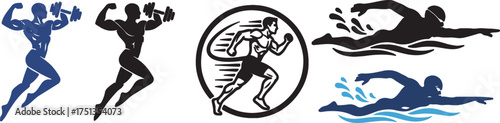 Athletic Silhouettes Of Weightlifters Swimmers and Runner