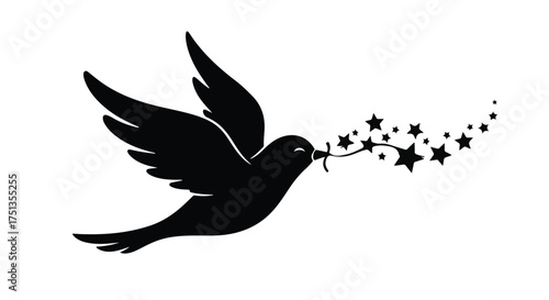 Silhouette of a bird carrying a trail of stars, symbolizing hope and dreams.