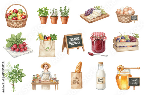 Watercolor Farmers Market and Organic Produce Collection