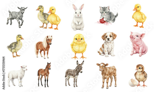 Adorable Watercolor Farm Animals Set for Nursery Design