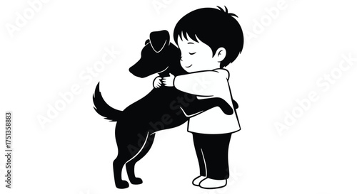 Heartwarming embrace between a child and their loyal dog, symbolizing unconditional love and companionship.