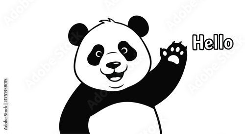 Friendly panda illustration waving hello with a cheerful expression