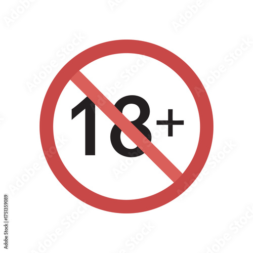 Prohibited access symbol for age restriction over 18 prohibitory warning sign vector