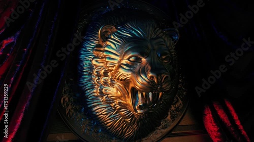 Gold Lion Head In Throne Room Medieval Scene

