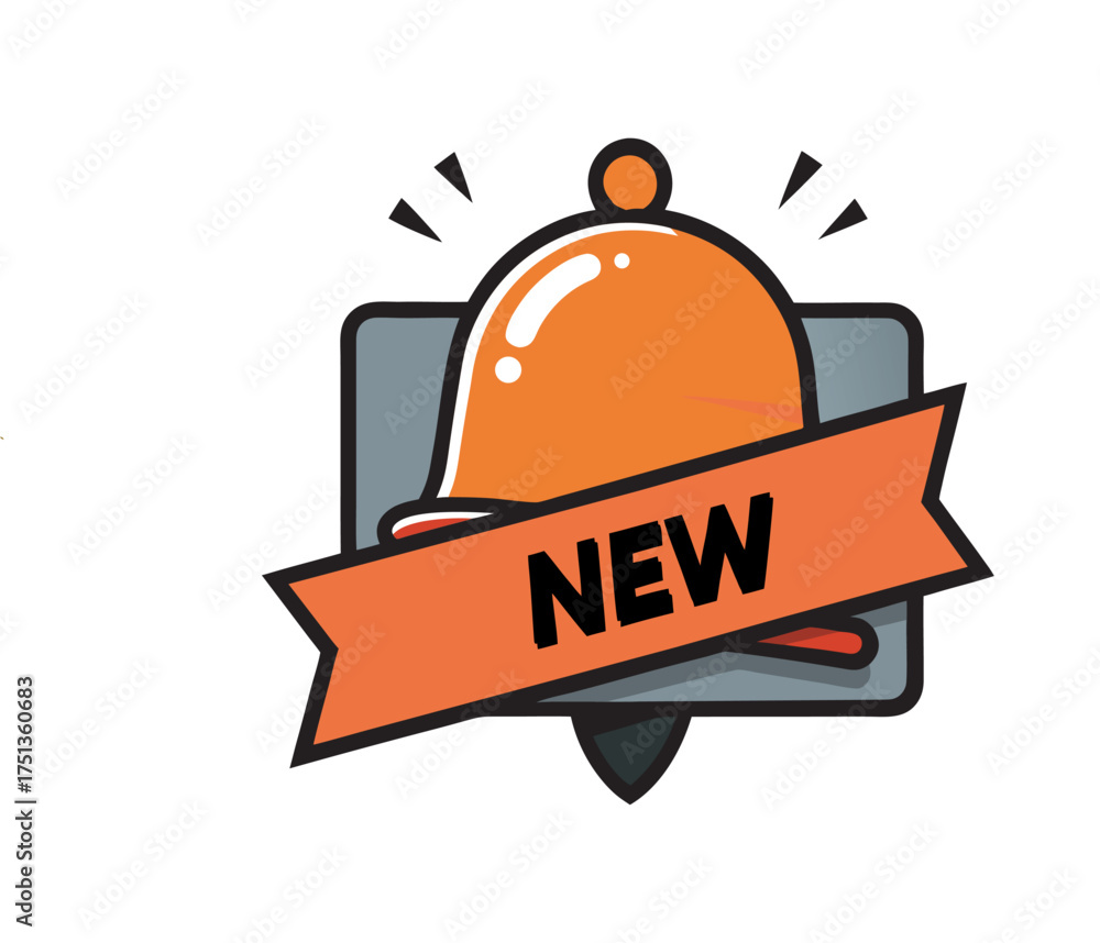 Fototapeta premium Bright orange new notification bell alert icon with ribbon symbolizing announcement vector