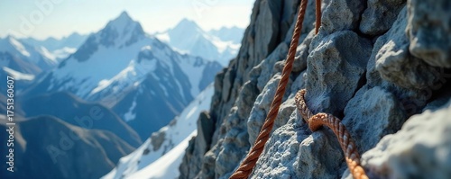 Precariously Dangling Rope A Climbers Perilous Fall on a Steep Mountain