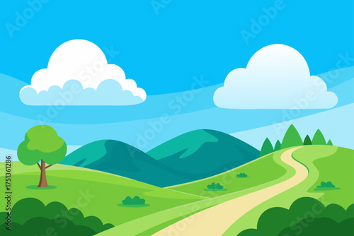 Illustration of landscape with path and mountains
