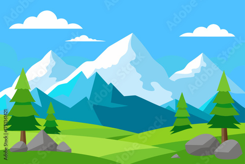 Landscape with mountains trees and clouds in sky