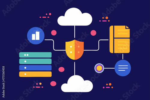 Cloud network security diagram with data transfer