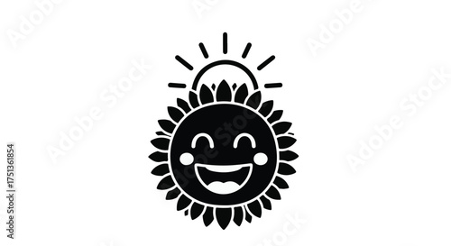 Cheerful sun character with happy face and radiating rays, symbolizing warmth and joy.