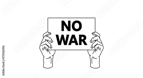 Hands hold a sign with "NO WAR" message, symbolizing peace and protest.