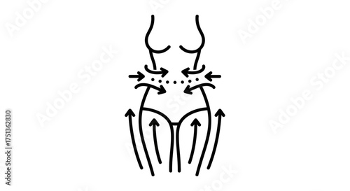 Woman's silhouette showing body contouring and fat reduction treatment concept with arrows indicating movement.