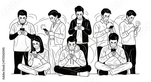 People engrossed in their smartphones, connected yet distant in a modern world.
