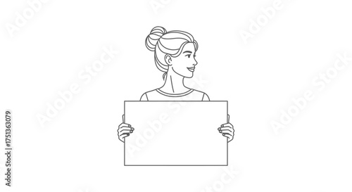 Smiling woman holding a blank sign, ready to convey a message