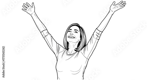 Joyful woman celebrating with arms raised in a moment of pure happiness
