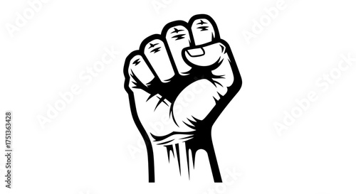 Strong fist raised in symbol of power and protest against a clean white background
