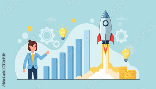 Business Startup Launch Vector Illustration Growth and Opportunity
