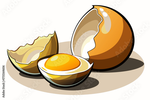 vector of Two eggs, one broken, with shadow isolated on white background
