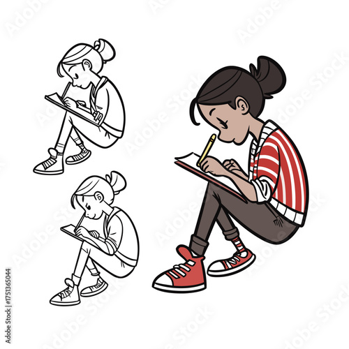 Young artist creating digital art on tablet with stylus concentration focused creative process isolated on transparent background