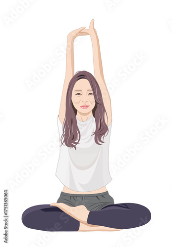 ヨガをする五十代女性イラスト