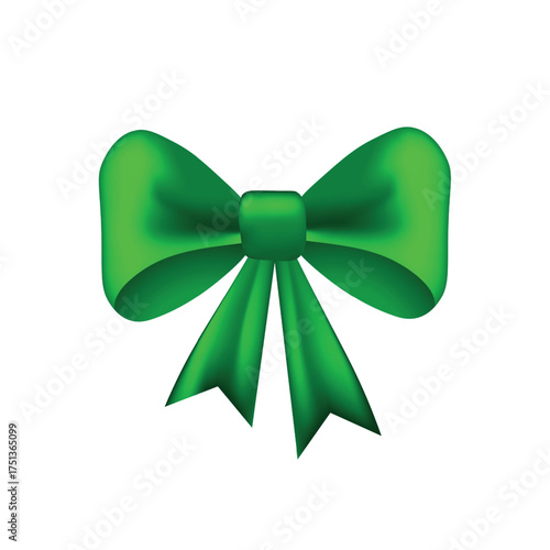 Green gift bow, flat ribbons isolated on white background. Ribbon banner vector illustration. Holiday lace.