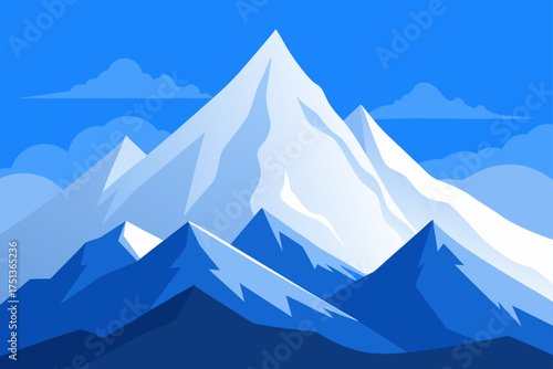 Illustration of snowy mountain peaks under blue sky