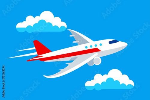 Airplane flying in the sky with clouds illustration