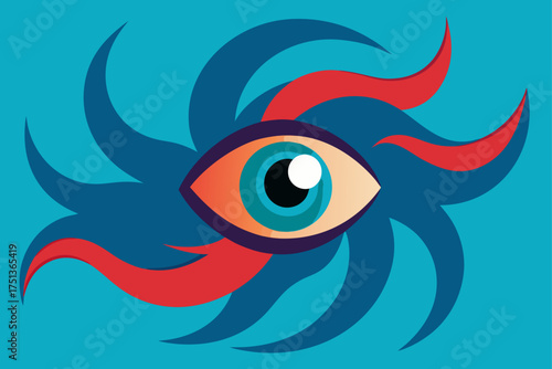 Stylized eye with abstract shapes in bright colors