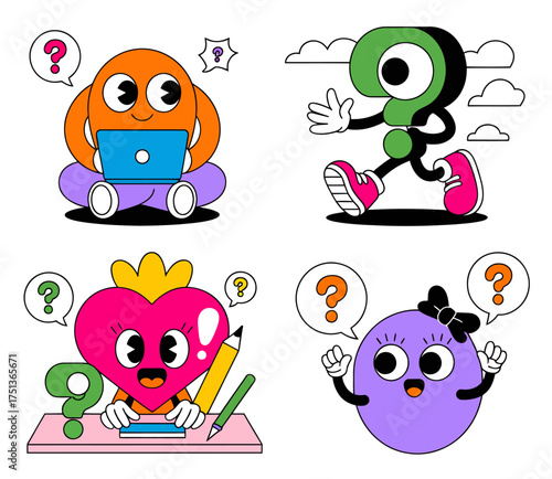 Cartoon characters with question marks, expressing curiosity and uncertainty.