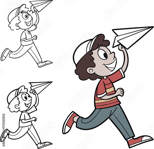 Energetic cartoon character running joyfully animated character person in motion isolated on transparent background