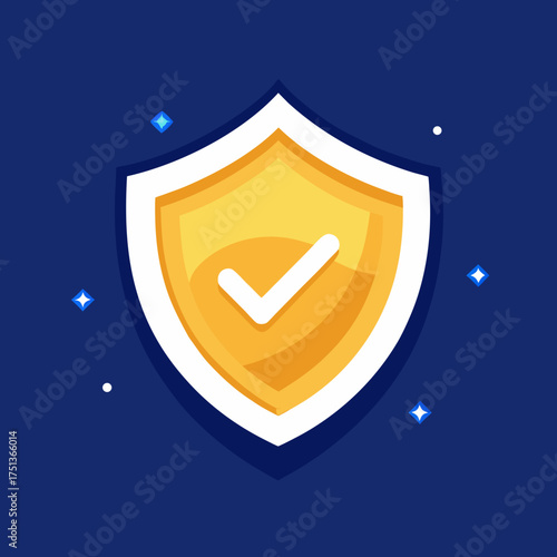 Golden shield with white checkmark on dark background