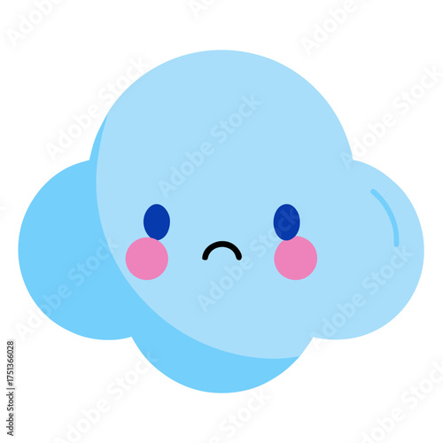 Illustration of a sad cloud with pink cheeks and eyes