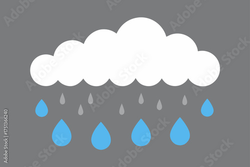 White cloud with blue and grey raindrops falling down