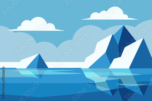 Illustration of iceberg landscape with water and sky