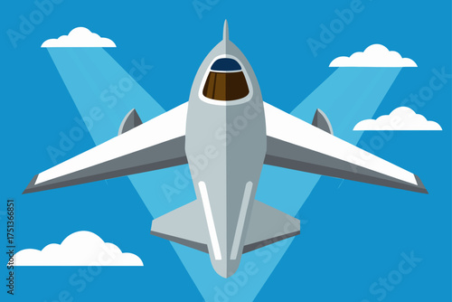 Airplane flying in the sky with fluffy white clouds