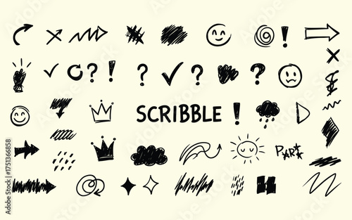Hand Drawn Doodle Elements Set sketch arrow symbol shape scribble drawing graphic illustration design art marker pen cross check