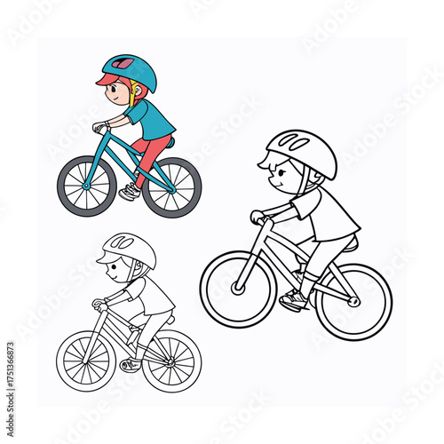 Three cheerful children enjoying bicycle rides outdoors during daytime isolated on transparent background