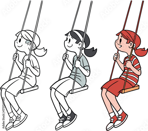 Child on swing interacting with shadowy figure in dark mysterious scene isolated on transparent background