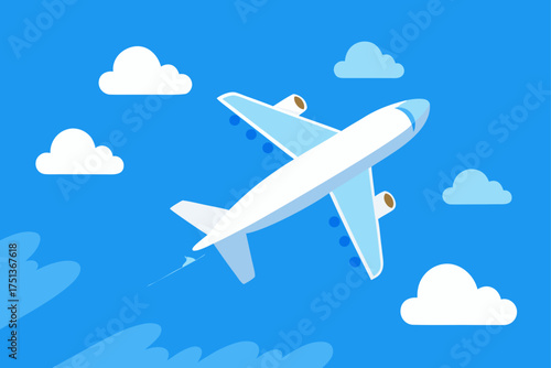 Airplane flying in the sky with clouds illustration