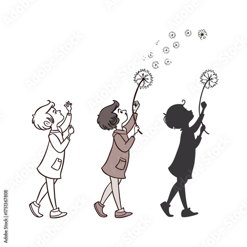 Young girl reaching for bubbles symbolizing growth and childhood dreams isolated on transparent background