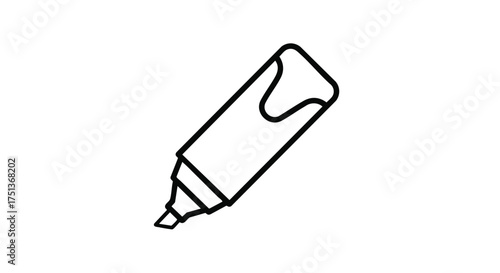 A simple line drawing illustration of a highlighter pen with its cap removed, revealing the ink reservoir inside, perfect for educational or office-related graphics