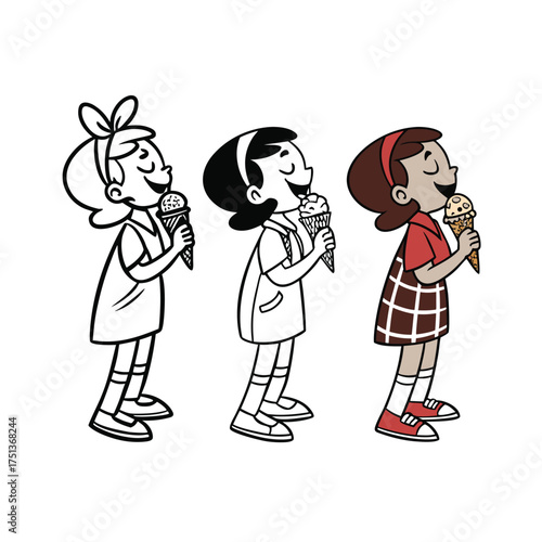 Cartoon girl singing joyfully holding a microphone with eyes closed in a performance isolated on transparent background