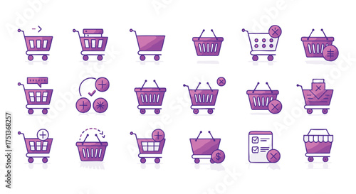Shopping Cart Icons Set E-commerce and Retail Symbols for Website Design and App Graphics