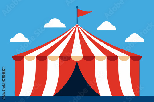 Illustration of a red and white striped circus tent