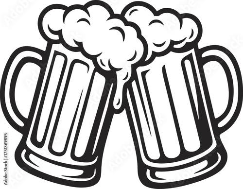 Cheers Beer Mugs Outline Icon Drink Toast Celebration Oktoberfest Festival Brewery Pub Symbol Alcohol Beverage Glass Beer Glass
