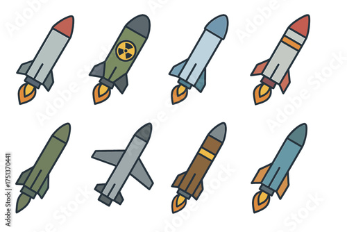 Cartoon missile and rocket collection with various designs
