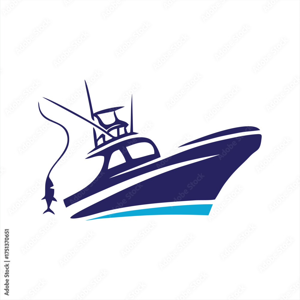 Naklejka premium Sportfishing Boat Catching Fish Graphic Design